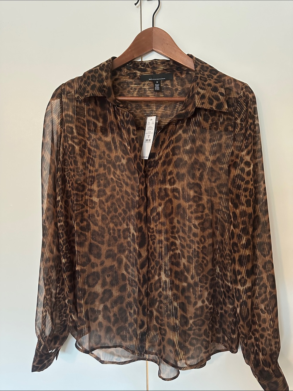 White House Black Market Sheer Leopard Print Button-Down Blouse - Brown